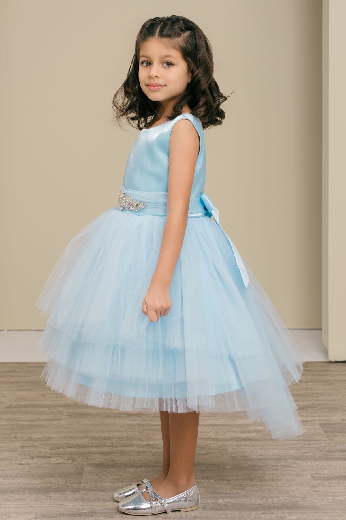 Flower Girl Dresses Beaded Midi A Line Flower Girl Dress Blue