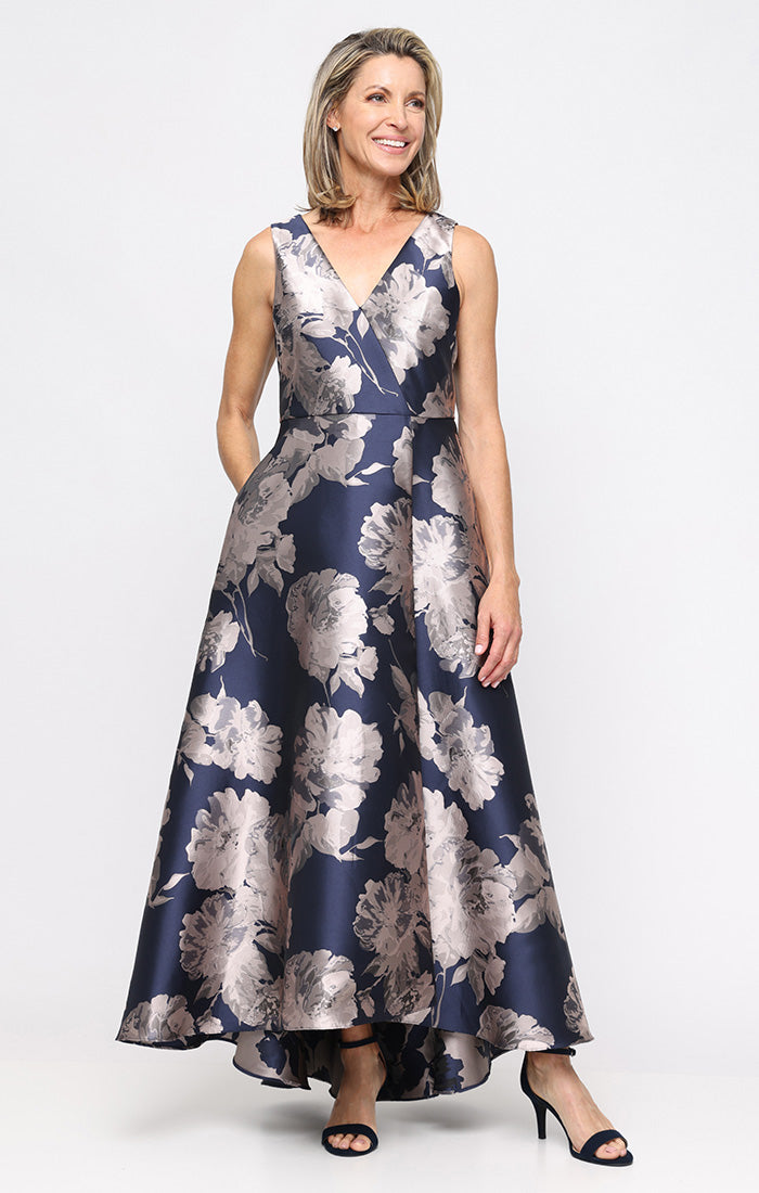 V-Neck High-Low Mikado Formal A-Line Gown SL Fashions 9481176