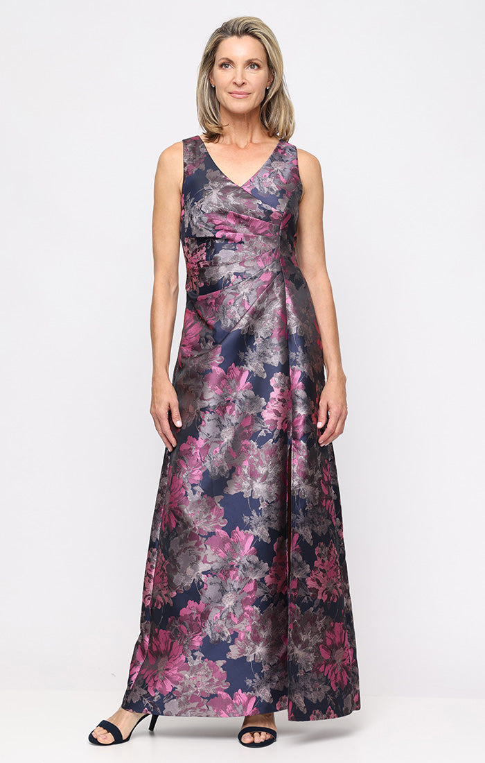 V-Neck Floor-Length Floral Satin Formal Two-Piece Gown by SL Fashions 9181179