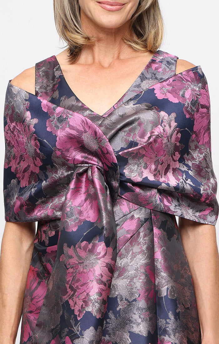 V-Neck Floor-Length Floral Satin Formal Two-Piece Gown by SL Fashions 9181179