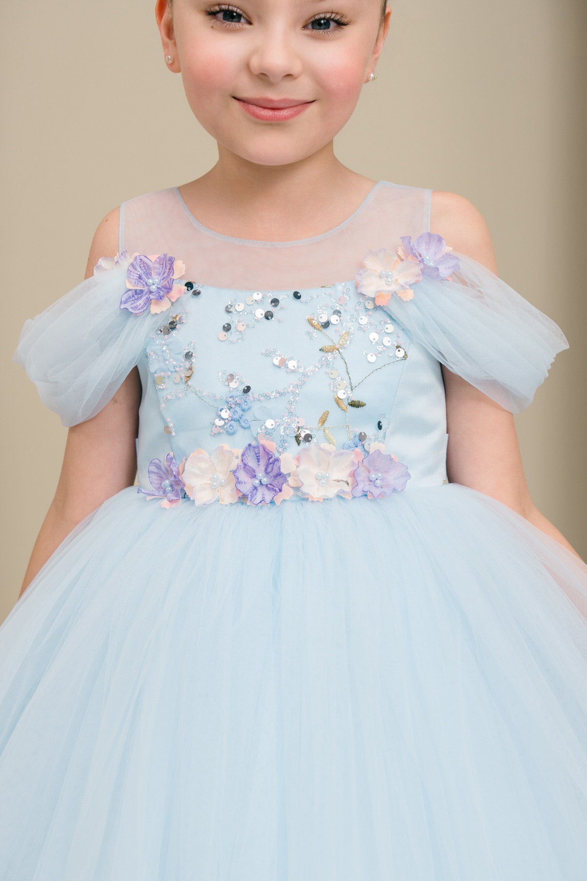 Flower Girl Dresses Ball Gown A Line Floral Short Flower Girl Dress Blue
