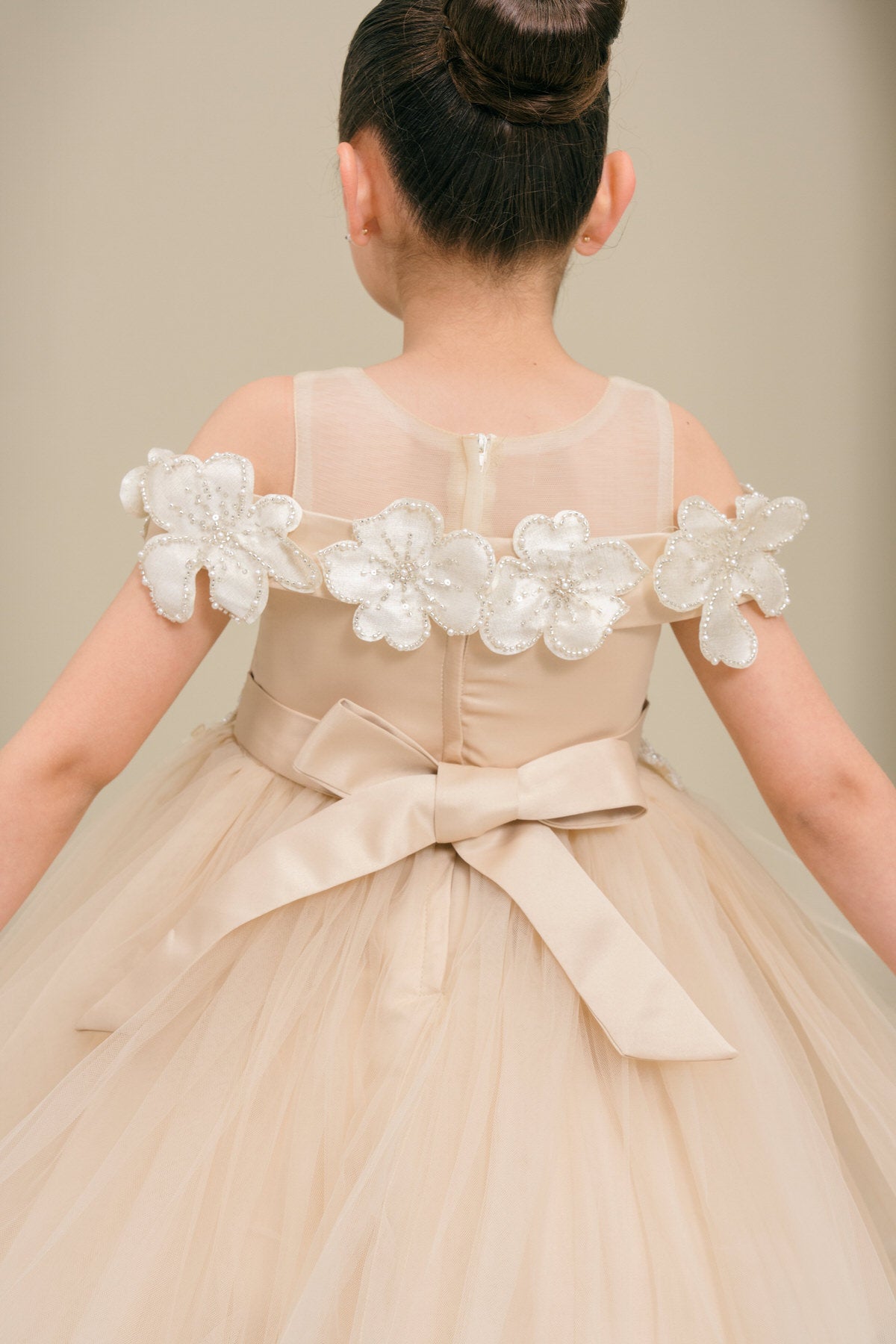 Flower Girl Dresses 3D Floral Sequin A Line Homecoming Short Flower Girl Dress Champagne