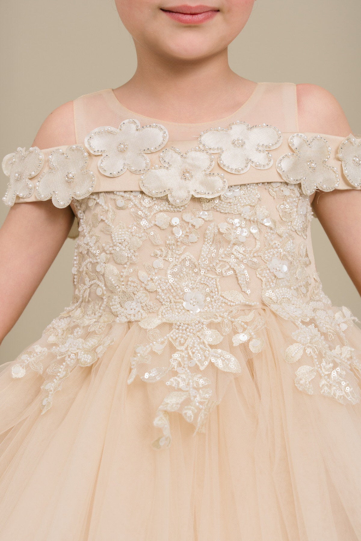 Flower Girl Dresses 3D Floral Sequin A Line Homecoming Short Flower Girl Dress Champagne