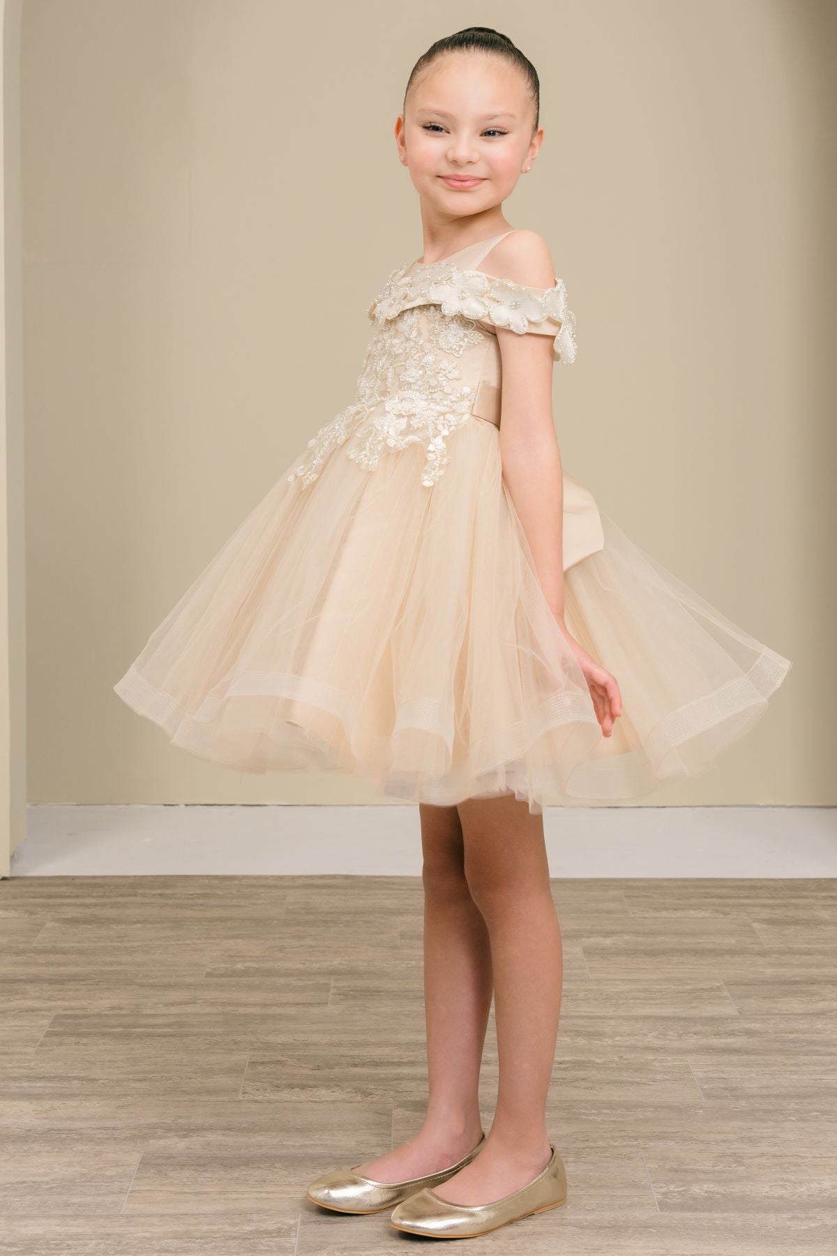 Flower Girl Dresses 3D Floral Sequin A Line Homecoming Short Flower Girl Dress Champagne