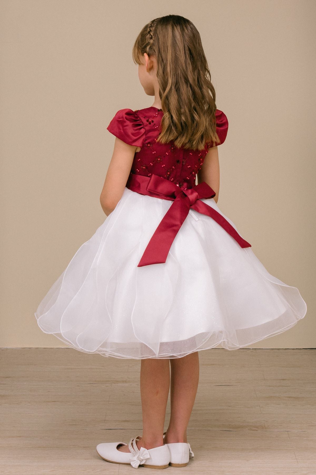 Flower Girl Dresses Sequin Beaded Short Flower Girl Dress Burgundy/Ivory