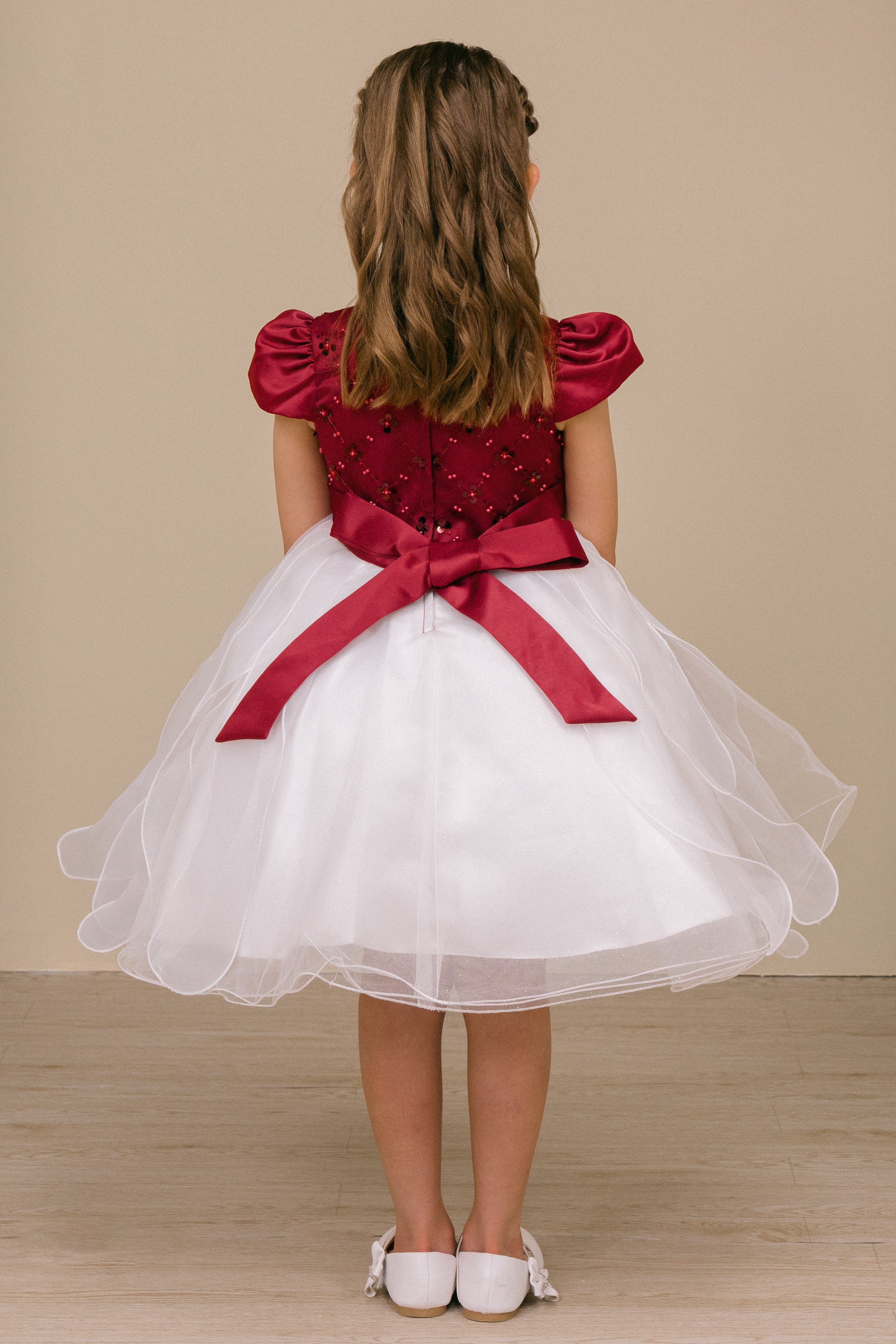 Flower Girl Dresses Sequin Beaded Short Flower Girl Dress Burgundy/Ivory