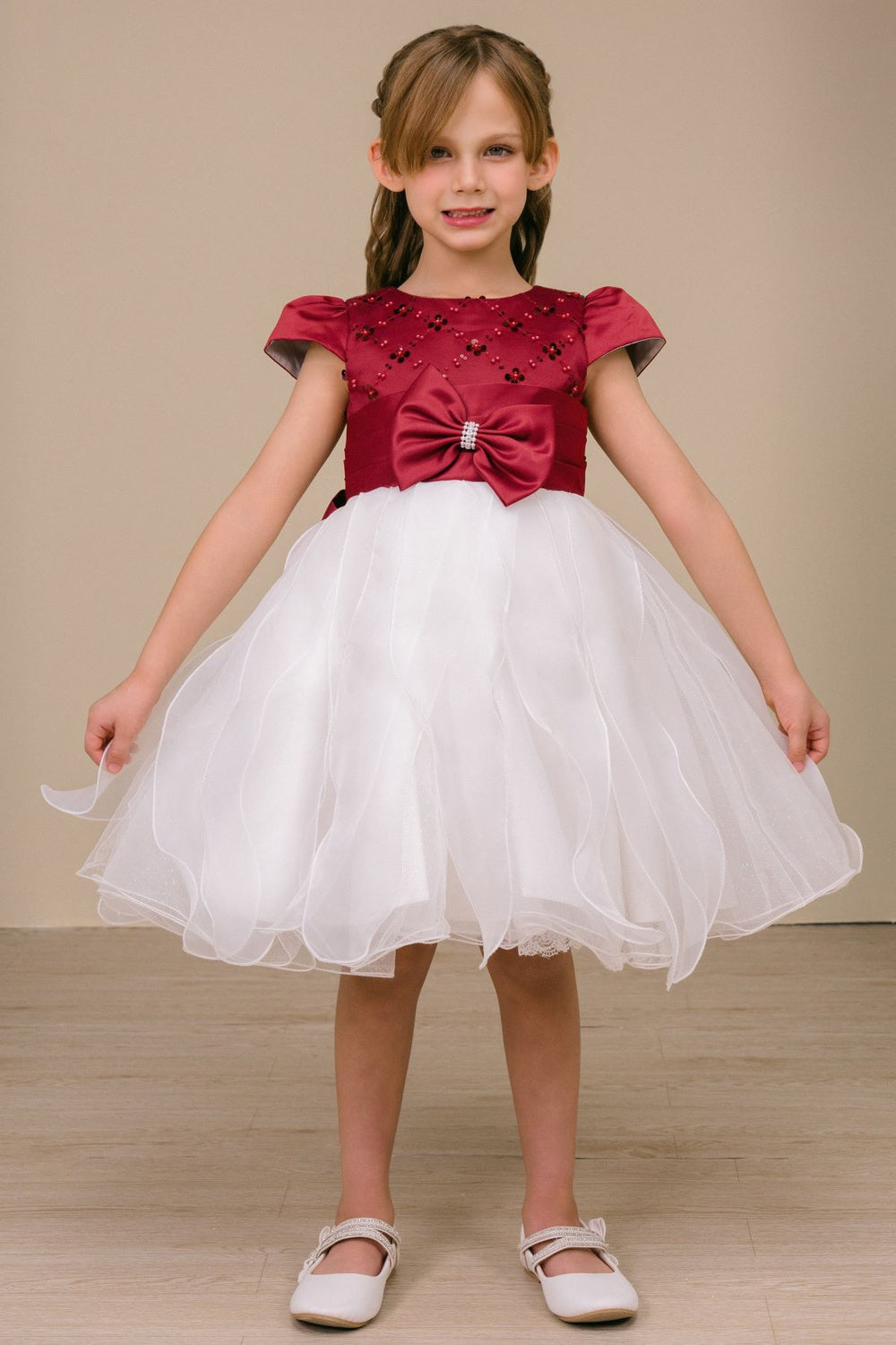 Flower Girl Dresses Sequin Beaded Short Flower Girl Dress Burgundy/Ivory