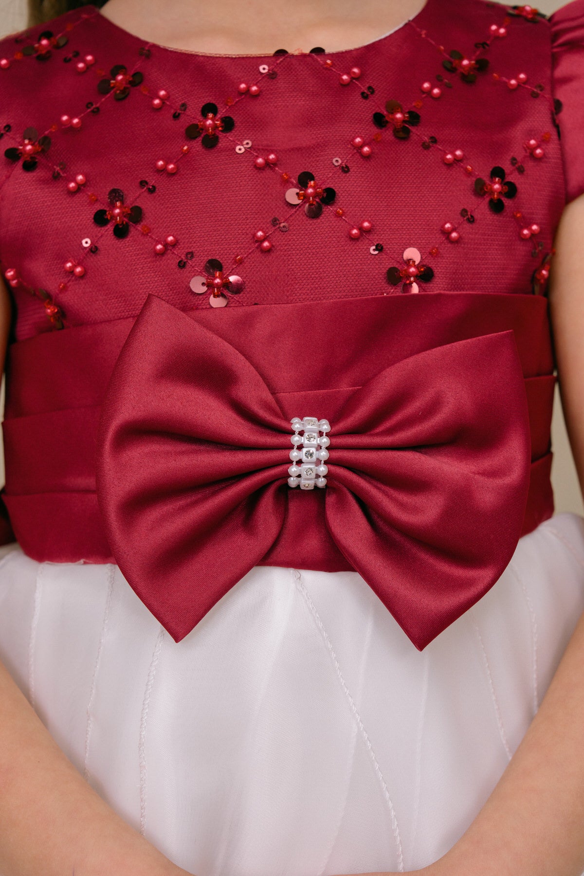 Flower Girl Dresses Sequin Beaded Short Flower Girl Dress Burgundy/Ivory