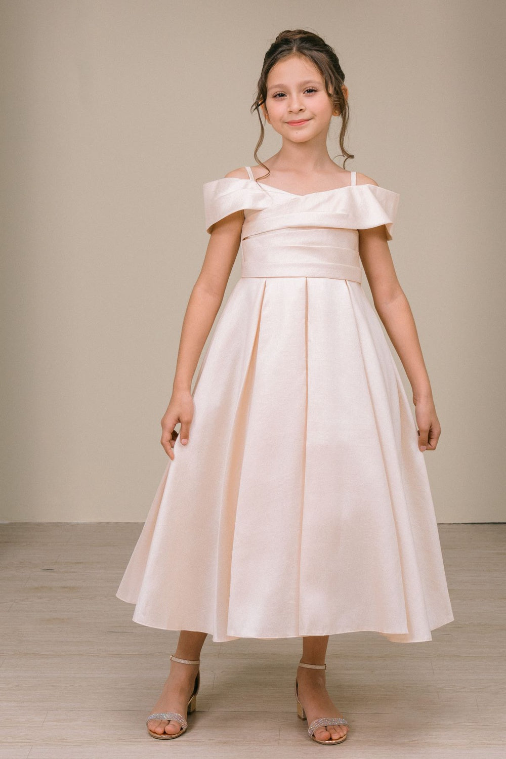 Flower Girl Dresses Midi Tea Length Ball Gown Flower Girl Dress Champagne
