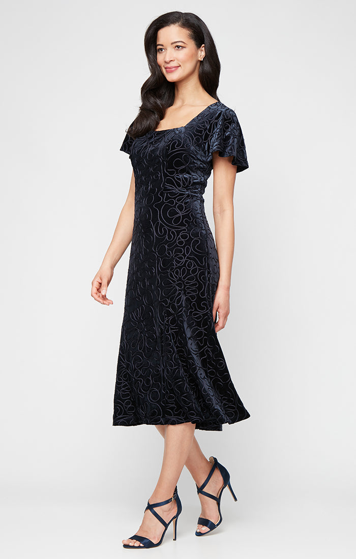 Mother of the Bride Dresses Mother of the Bride Tea Length Velvet Dress NAVY