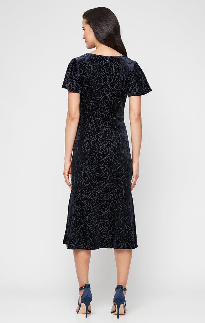 Mother of the Bride Dresses Mother of the Bride Tea Length Velvet Dress NAVY