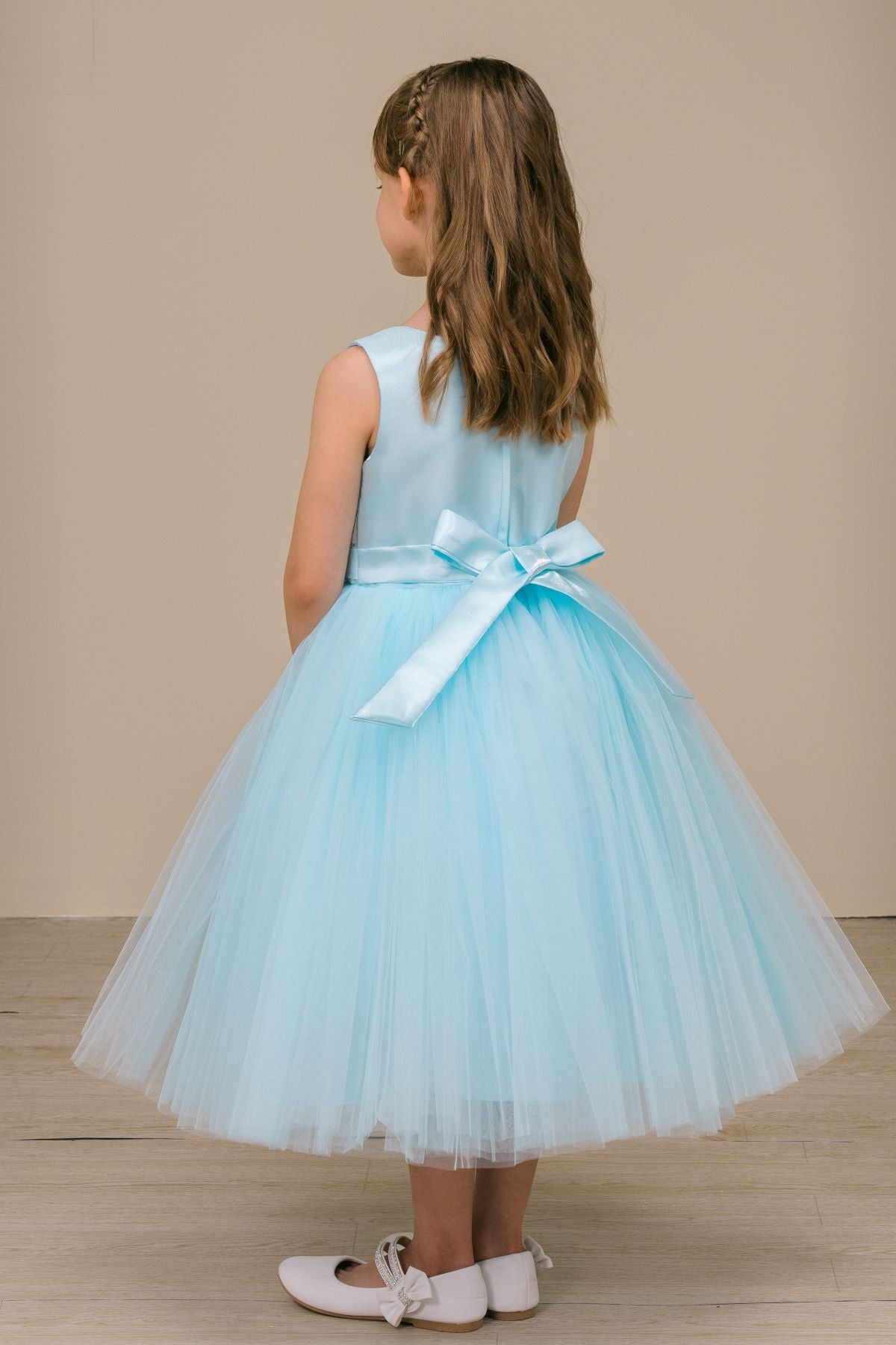 Flower Girl Dresses Floral Fitted Tea Length Flower Girl Dress Blue