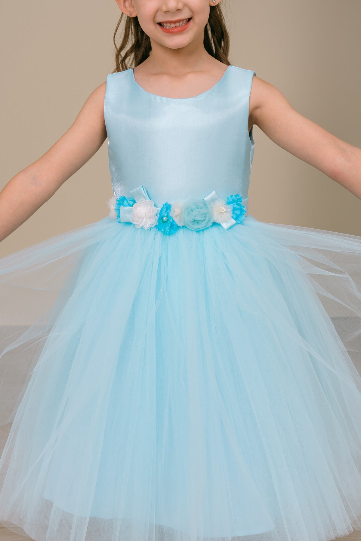 Flower Girl Dresses Floral Fitted Tea Length Flower Girl Dress Blue