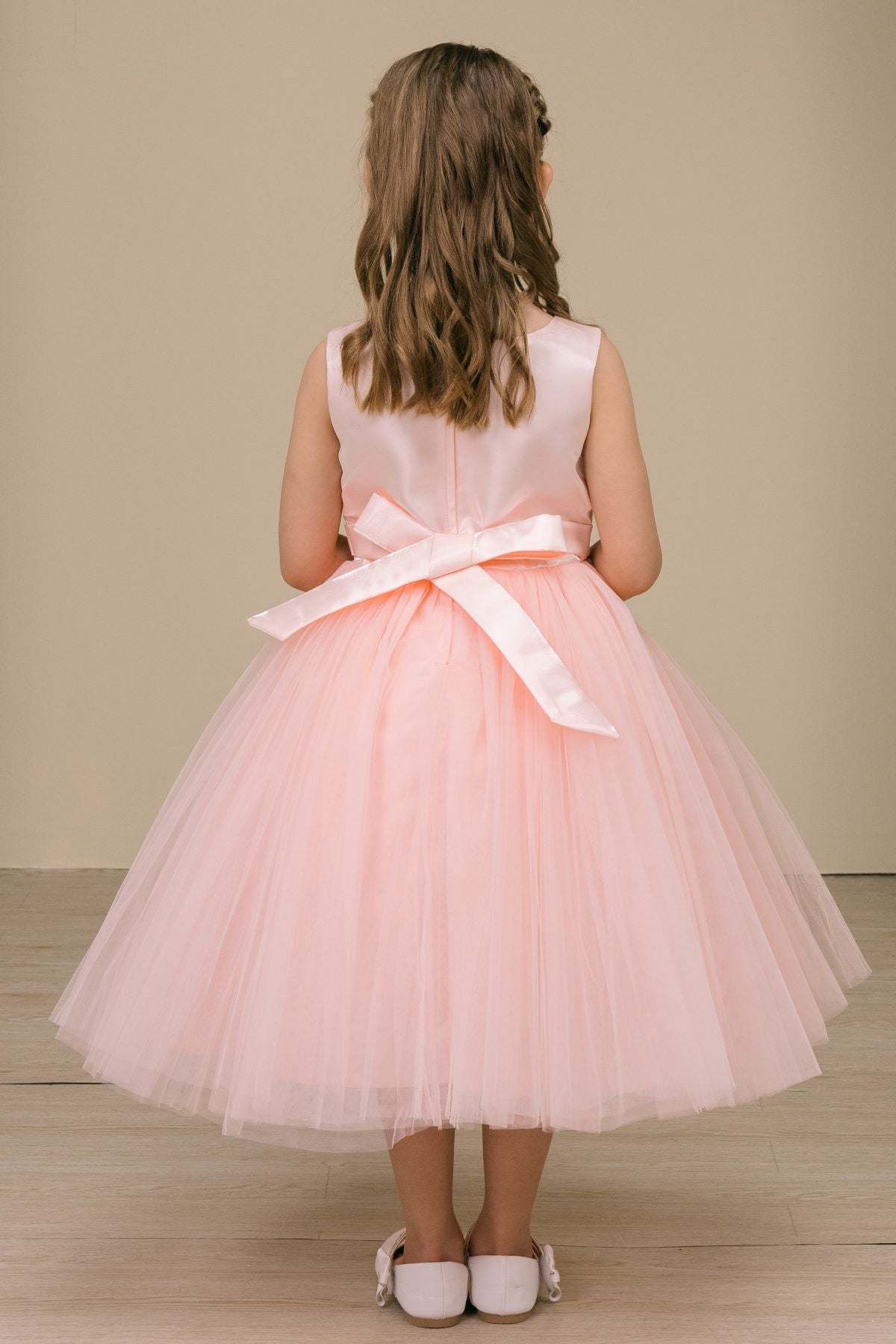 Flower Girl Dresses Floral Fitted Tea Length Flower Girl Dress Blush
