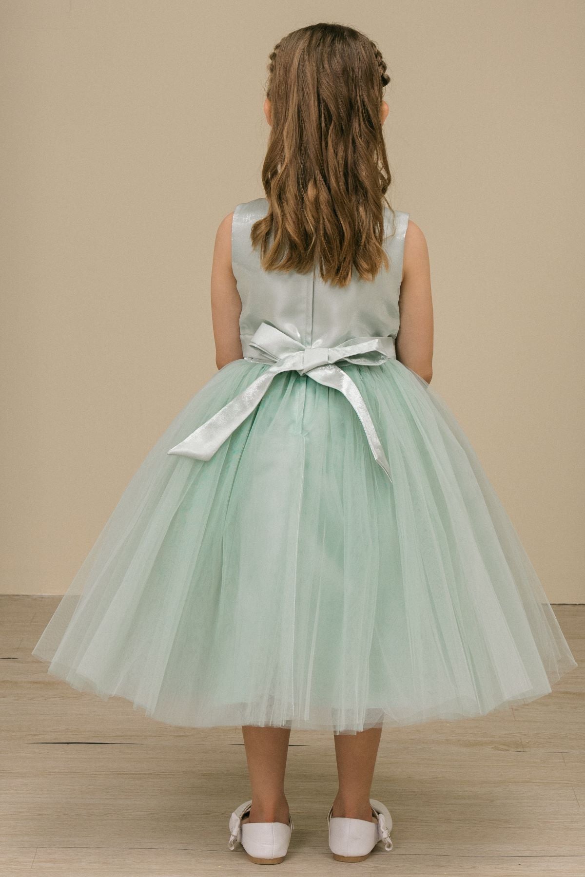Flower Girl Dresses Floral Fitted Tea Length Flower Girl Dress Sage