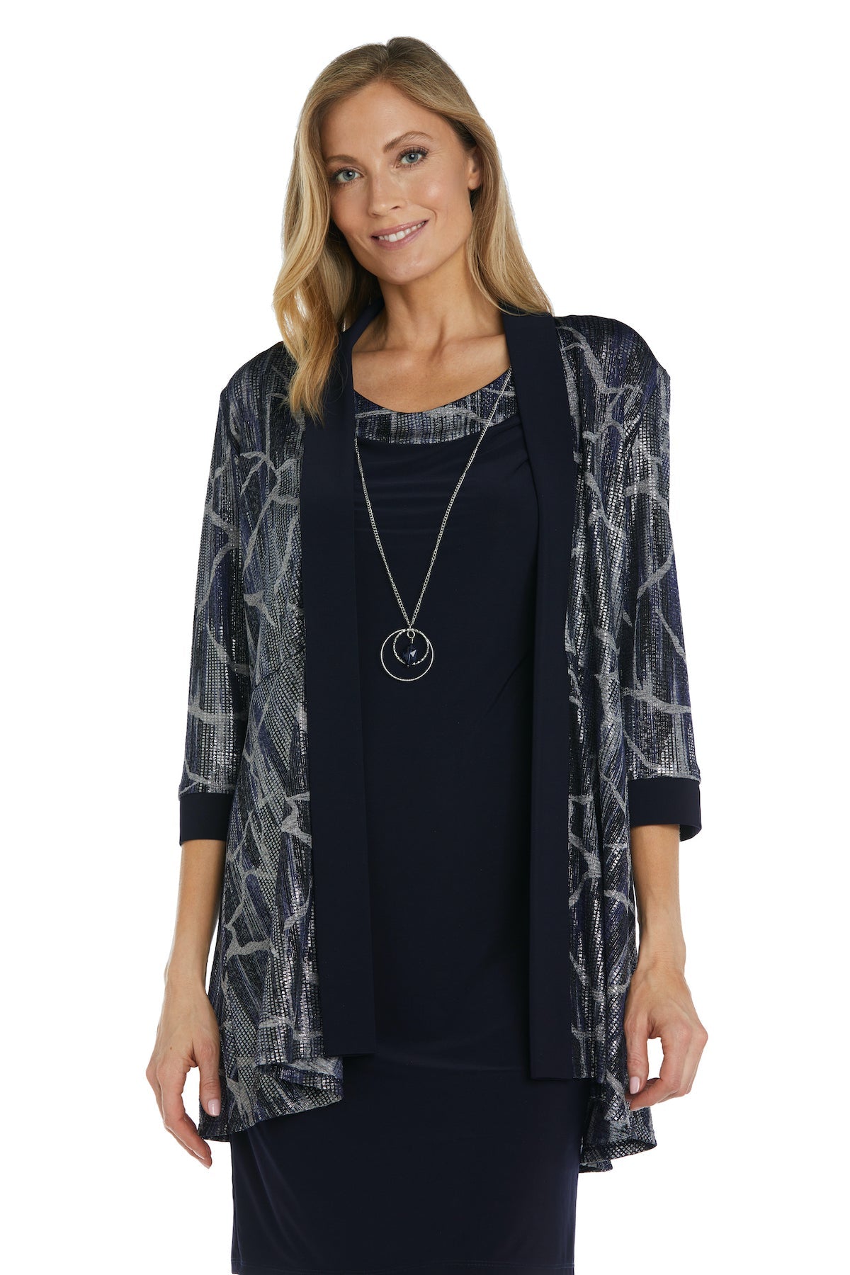 Mother of the Bride Dresses Printed Short Mother of the Bride Jacket Dress Navy/Silver