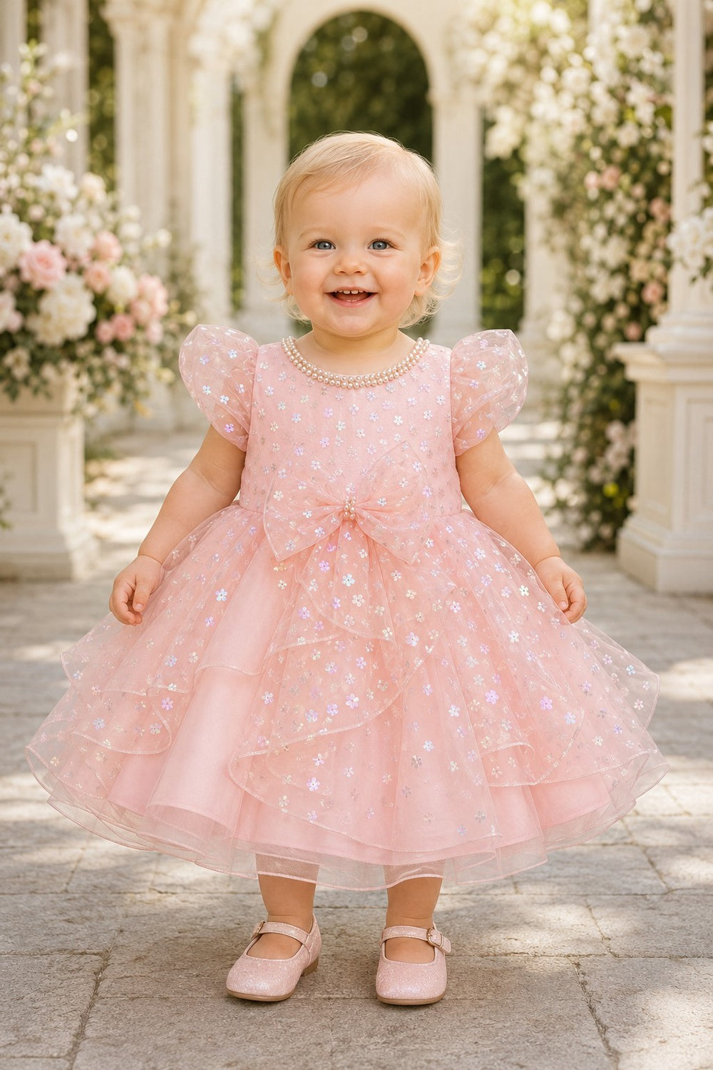 Jewel Tea-Length Tulle Floral Baby Ball Gown Cinderella Couture 9195B