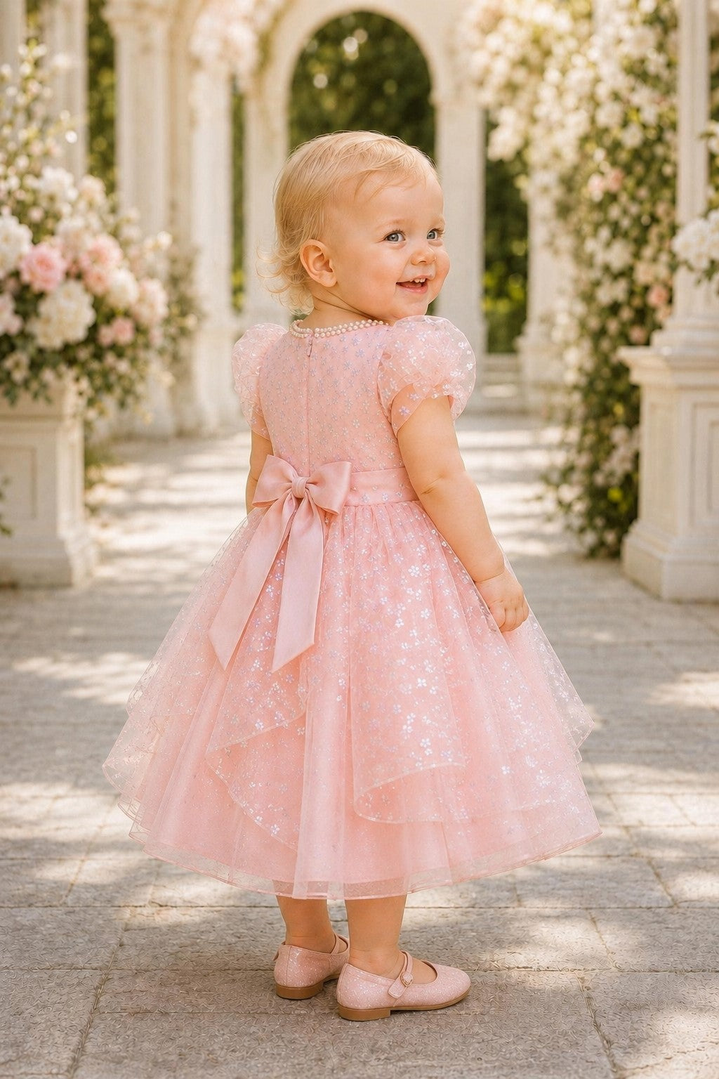 Jewel Tea-Length Tulle Floral Baby Ball Gown Cinderella Couture 9195B