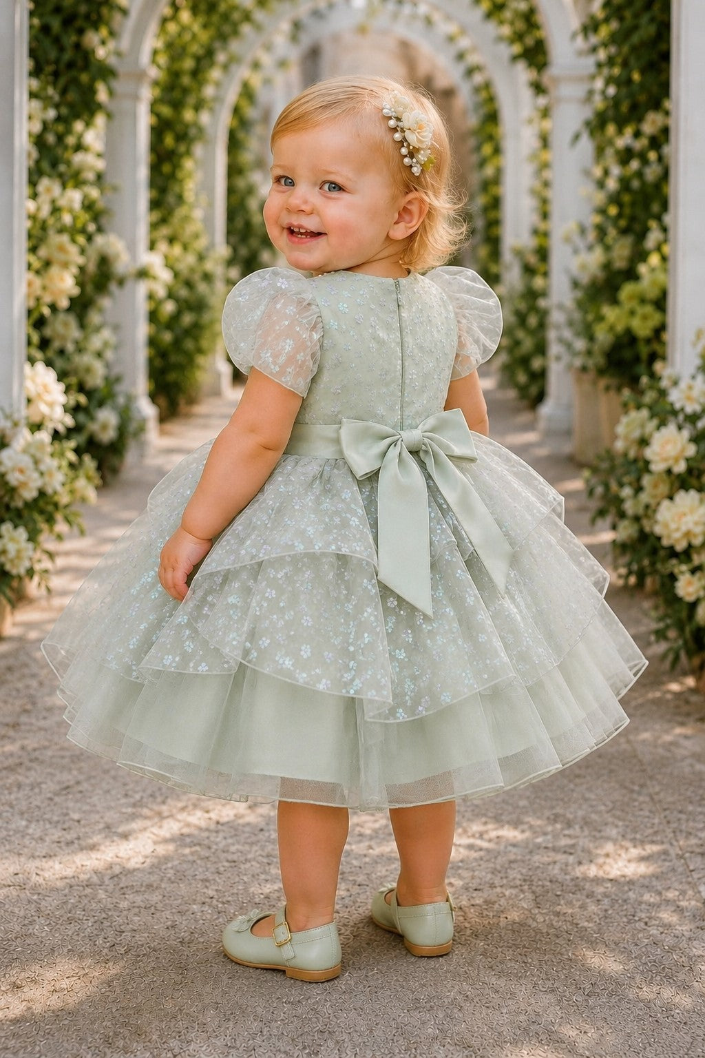 Jewel Tea-Length Tulle Floral Baby Ball Gown Cinderella Couture 9195B