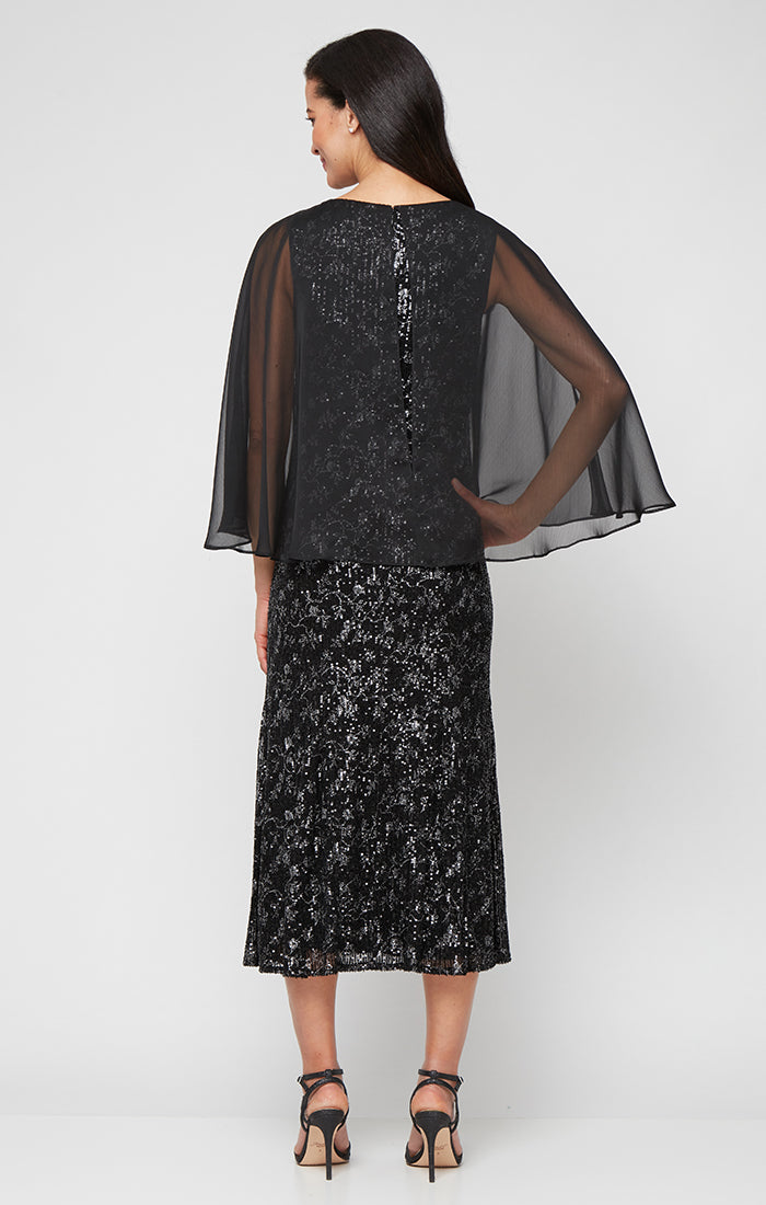 Mother of the Bride Dresses Printed Sequin Mother of the Bride Tea Length Dress BLACK SILVER