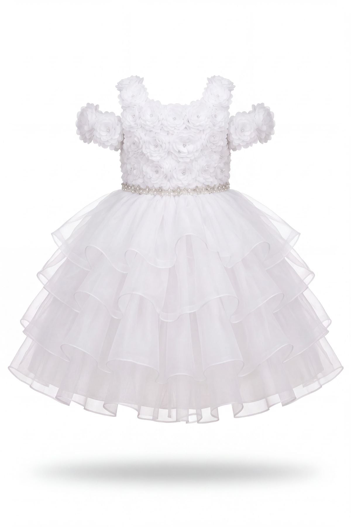 Floral Cold-Shoulder Tea-Length Organza Baby Ball Gown Cinderella Couture 9196B