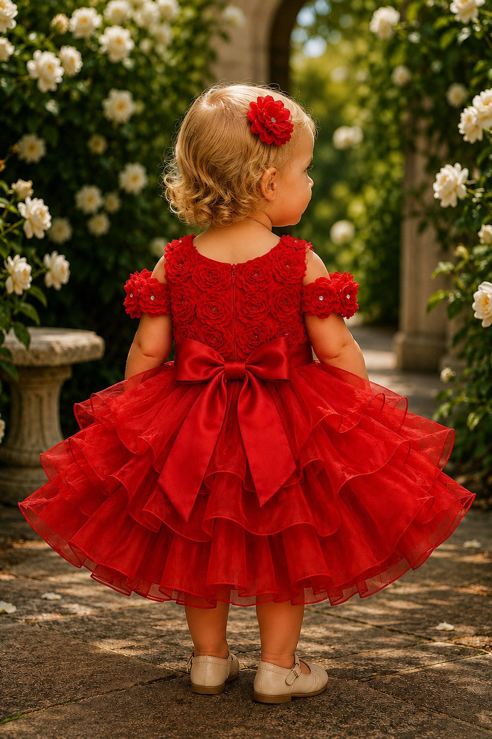 Floral Cold-Shoulder Tea-Length Organza Baby Ball Gown Cinderella Couture 9196B