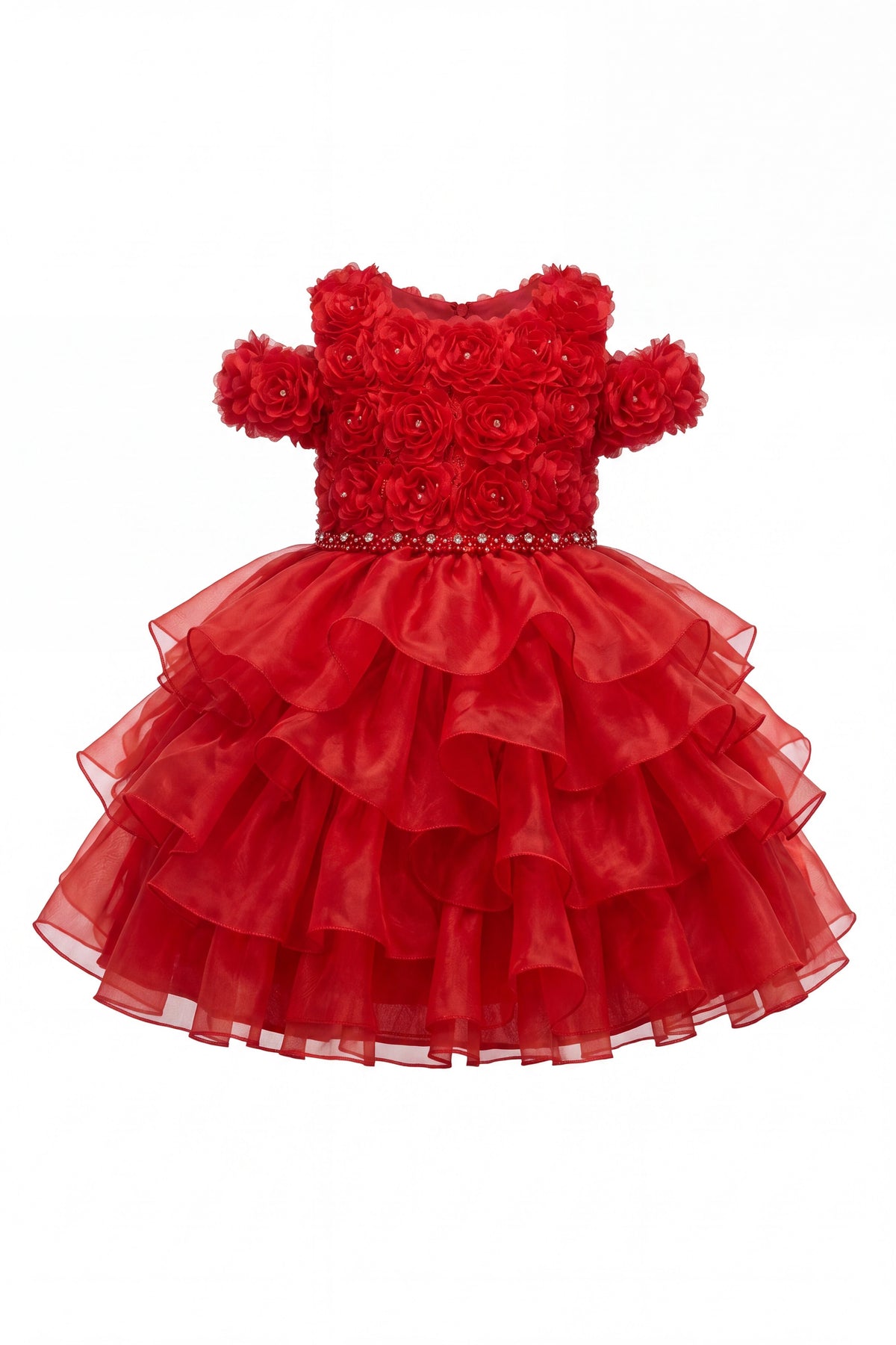 Floral Cold-Shoulder Tea-Length Organza Baby Ball Gown Cinderella Couture 9196B
