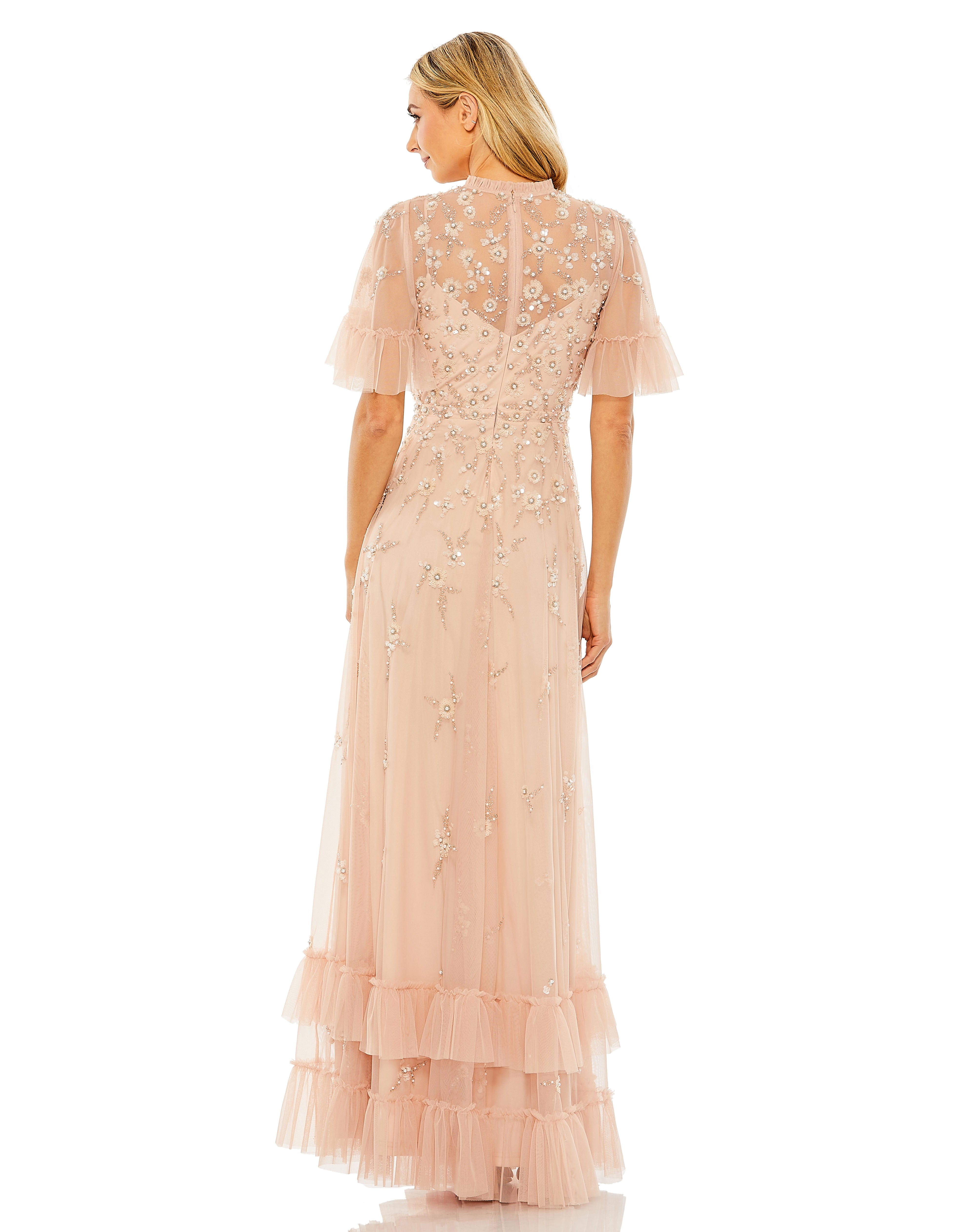 Long Formal Beaded Short Sleeve Dress Beaded & Short Sleeves Mac Duggal 9199