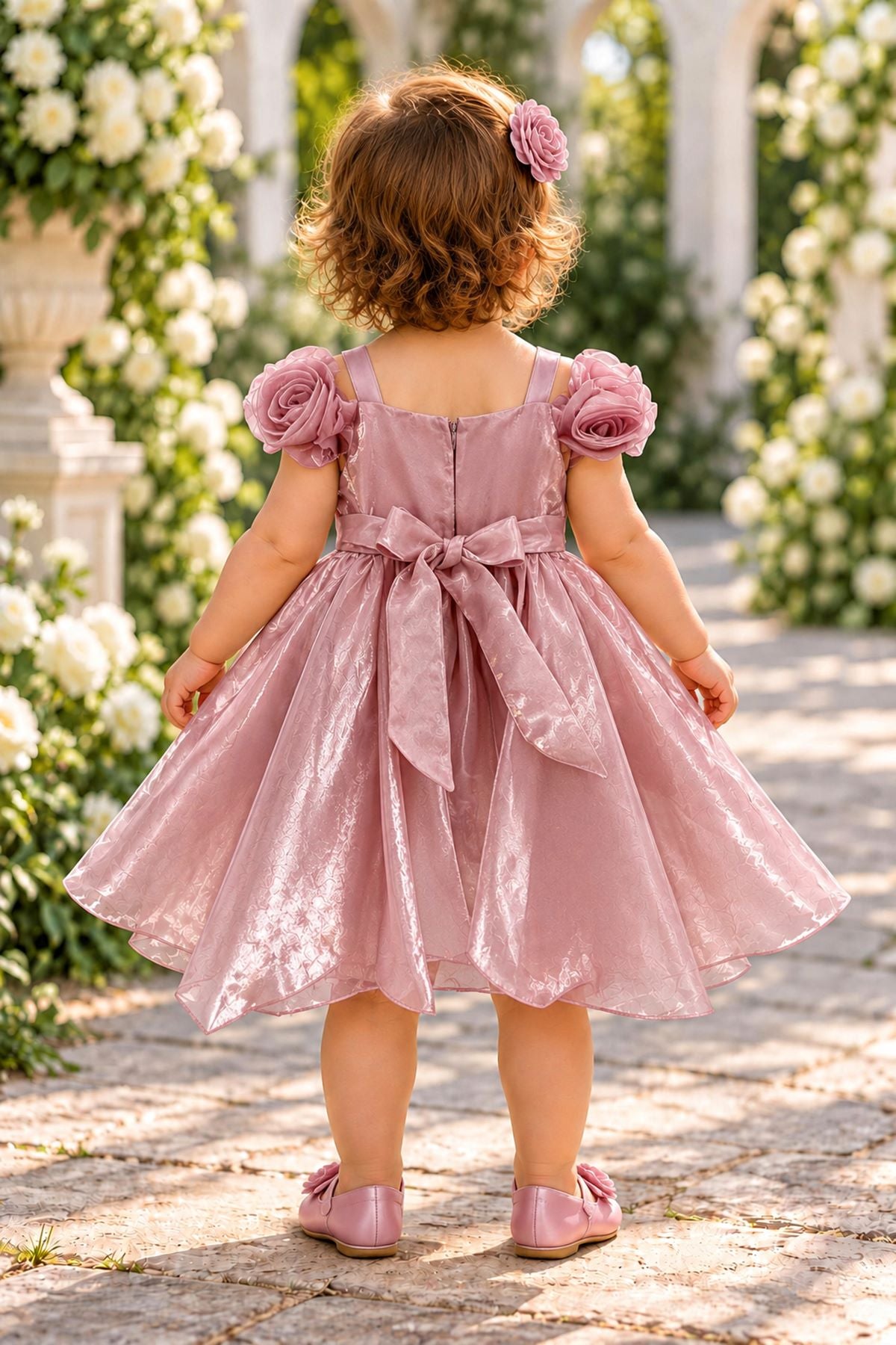 Wide-Strap Tea-Length 3D Rosebud Baby Ball Gown Cinderella Couture 9204B