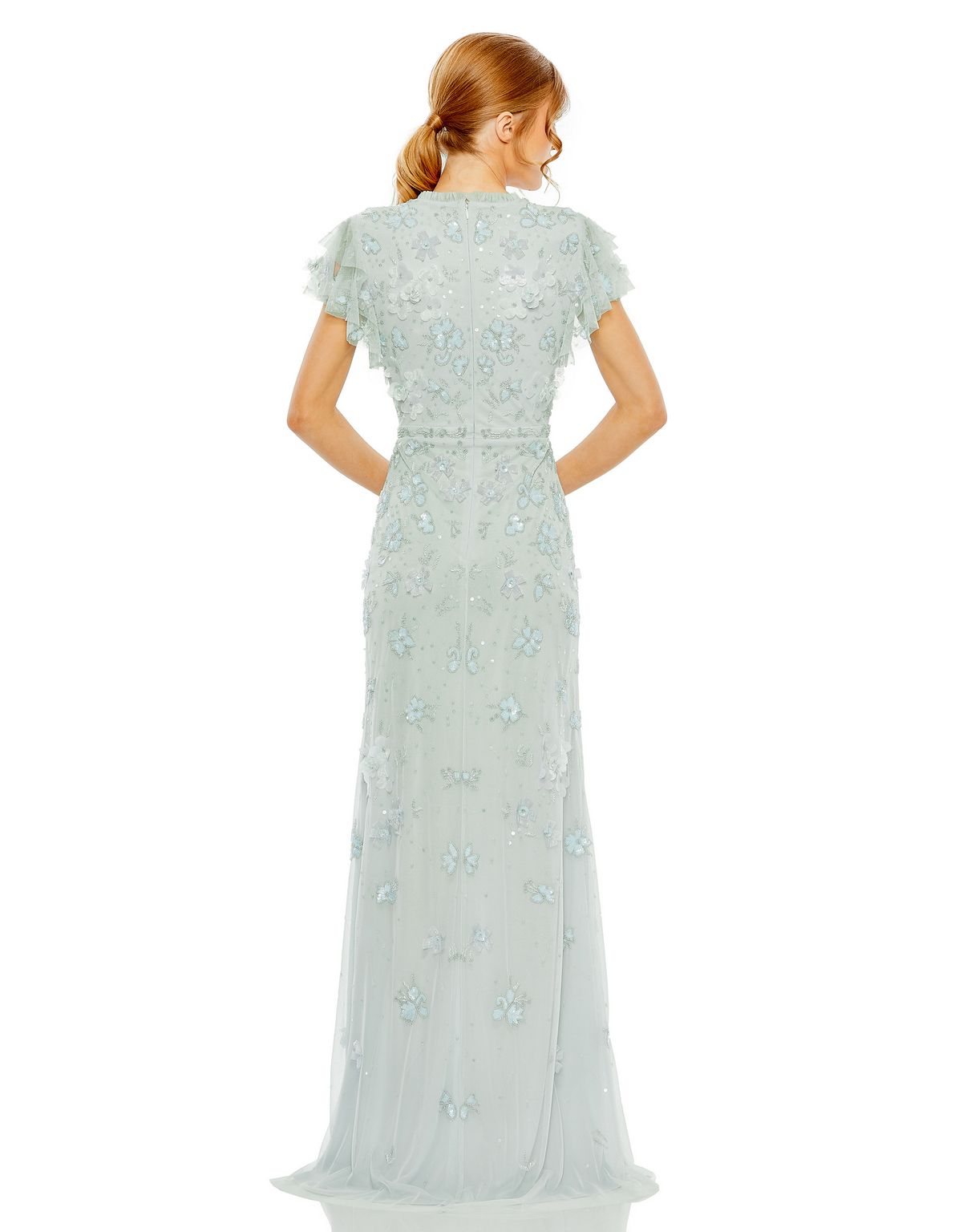 Formal Dresses Fitted Formal Flutter Sleeve Evening Dress Periwinkle