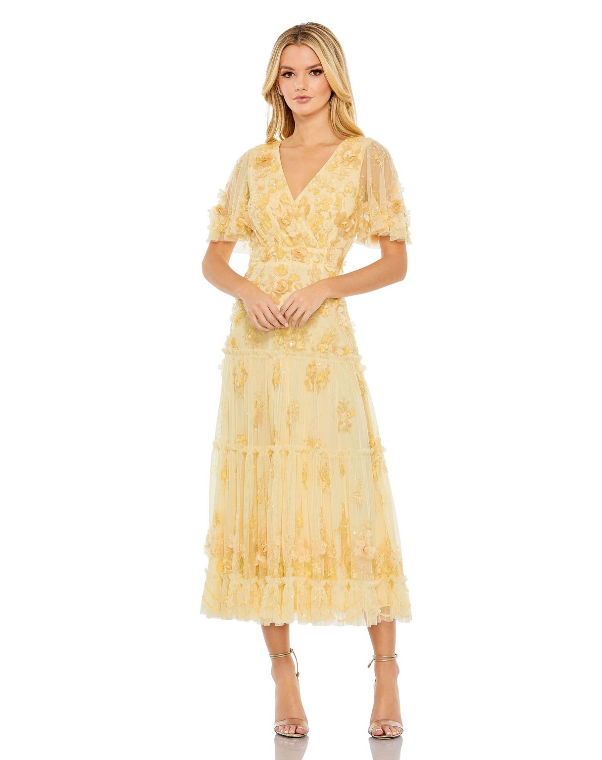 Cocktail Dresses Beaded Cocktail Tiered Midi Length Dress Butter