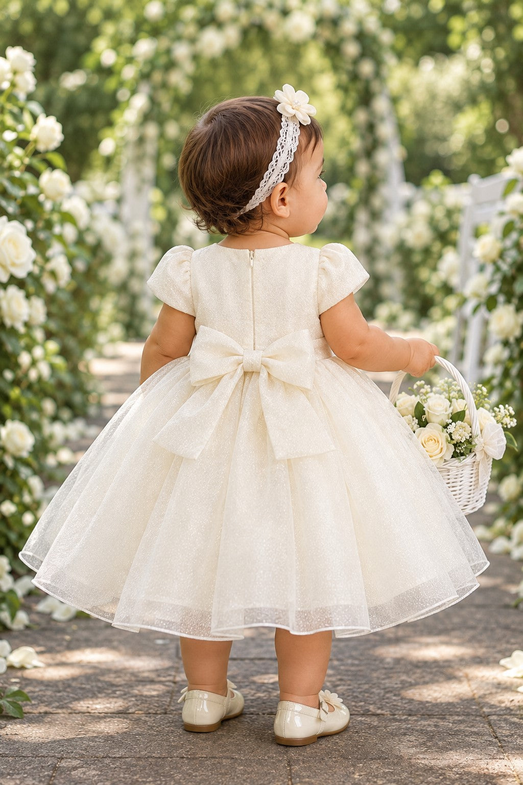 Jewel Neck Tea-Length Shimmering Tulle Baby Ball Gown Cinderella Couture 9207B