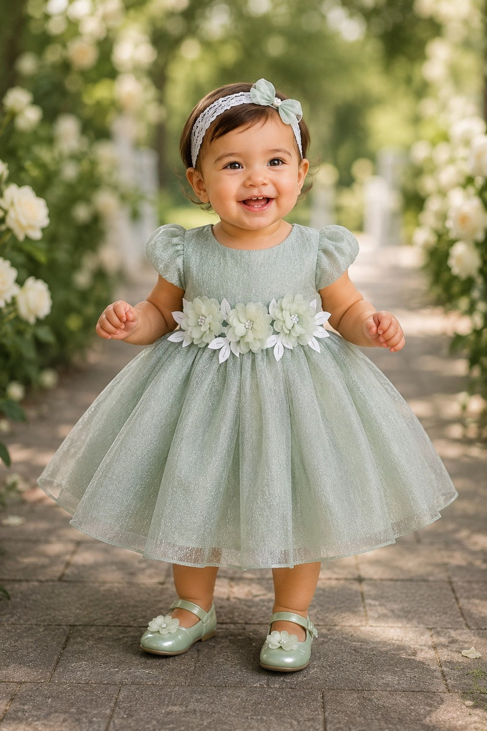 Jewel Neck Tea-Length Shimmering Tulle Baby Ball Gown Cinderella Couture 9207B