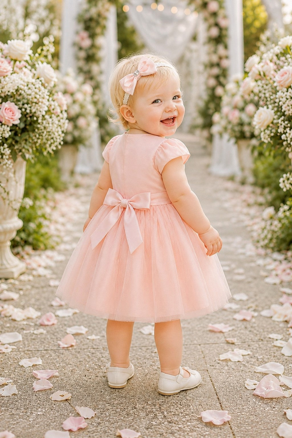 Scoop Neck Cap Sleeve Knee-Length Tulle Floral Baby Dress Cinderella Couture 9211B