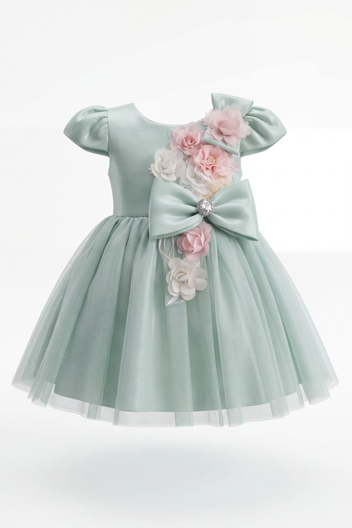 Scoop Neck Cap Sleeve Knee-Length Tulle Floral Baby Dress Cinderella Couture 9211B