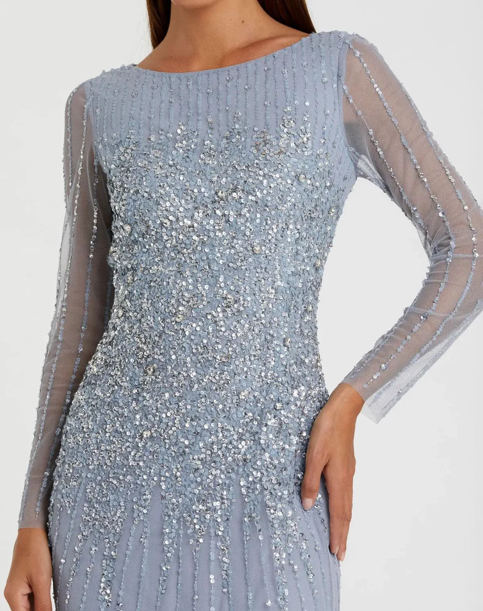 Formal Dresses Sequin Long Sleeve A Line Dress Powder Blue