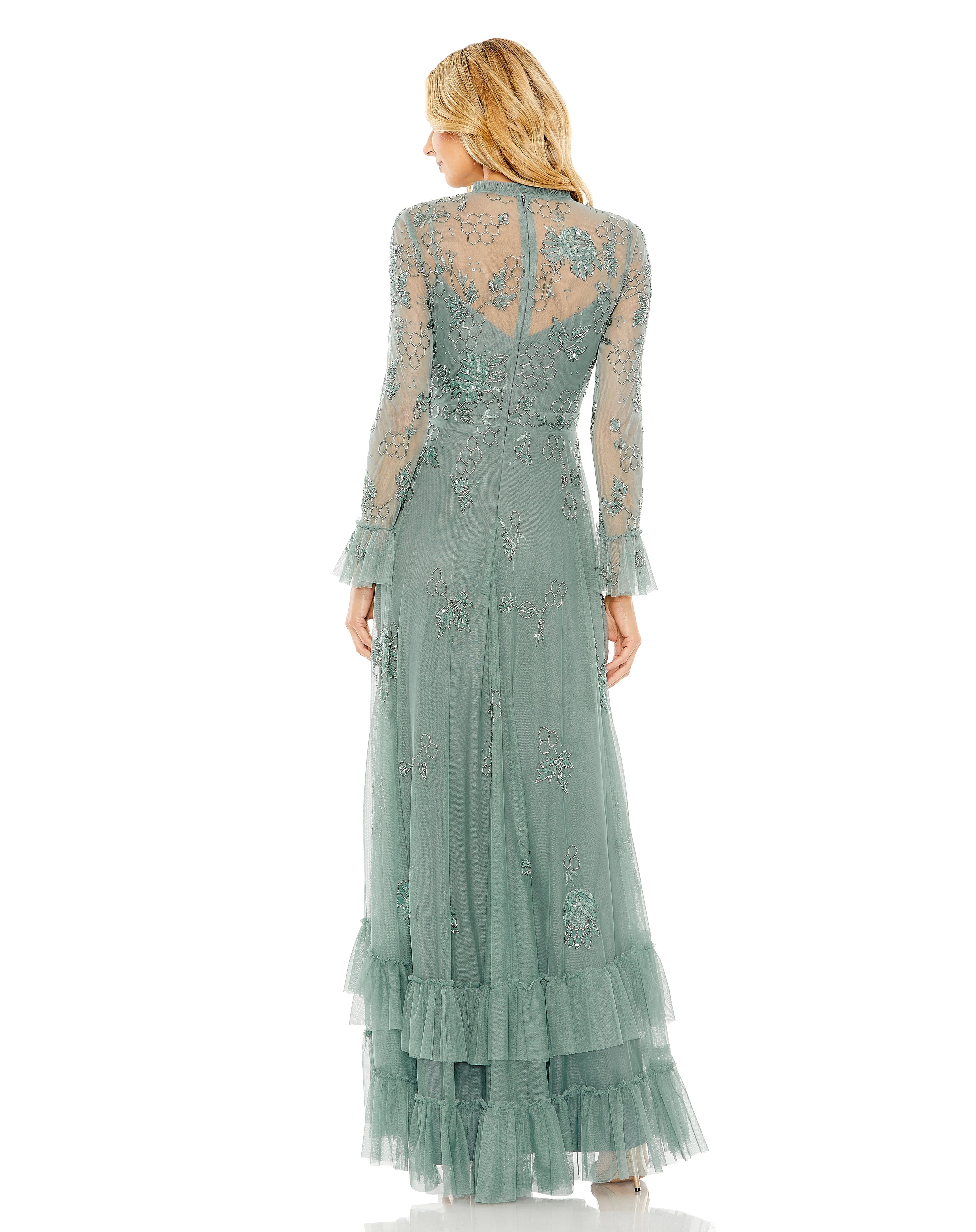 Crew/High-Neck Floor-Length Tulle Evening A-Line Mac Duggal 9249