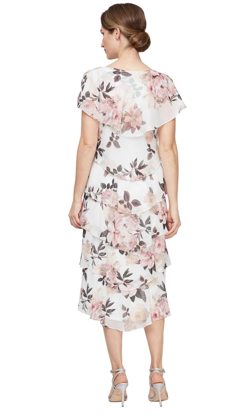 Mother of the Bride Dresses Floral Petite Tiered Tea Length Dress Ivory/Pink