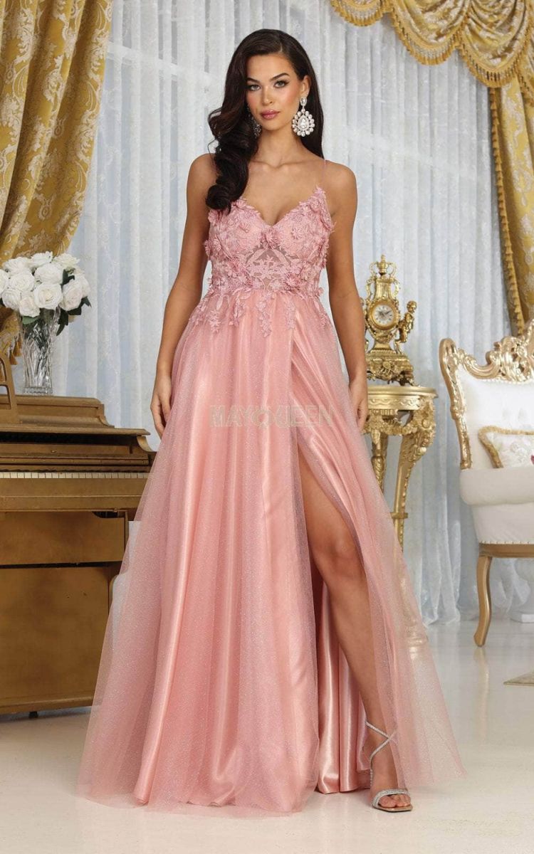 V-Neck Floor-Length Tulle Prom A-Line May Queen 2011