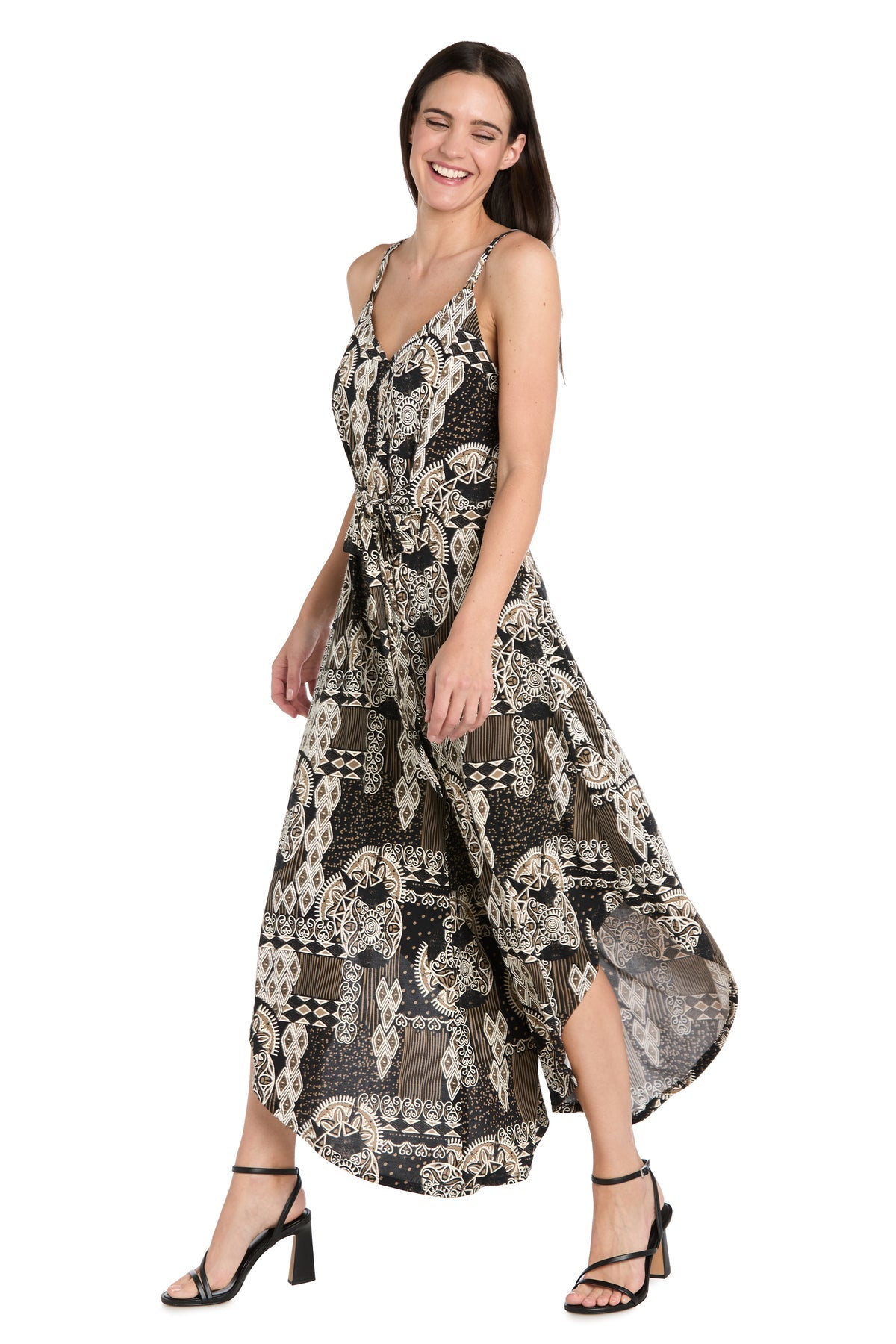 Jumpsuit Formal High Low Printed Floral Jumpsuit Black/Taupe