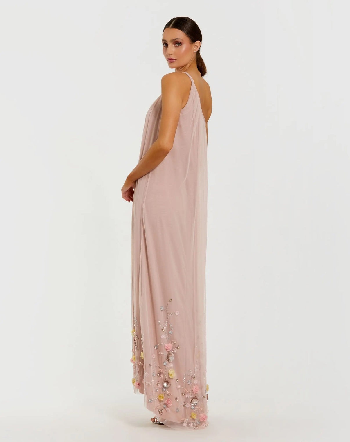 One Shoulder High Low Tulle Formal Dress by Mac Duggal 9354 in Rose