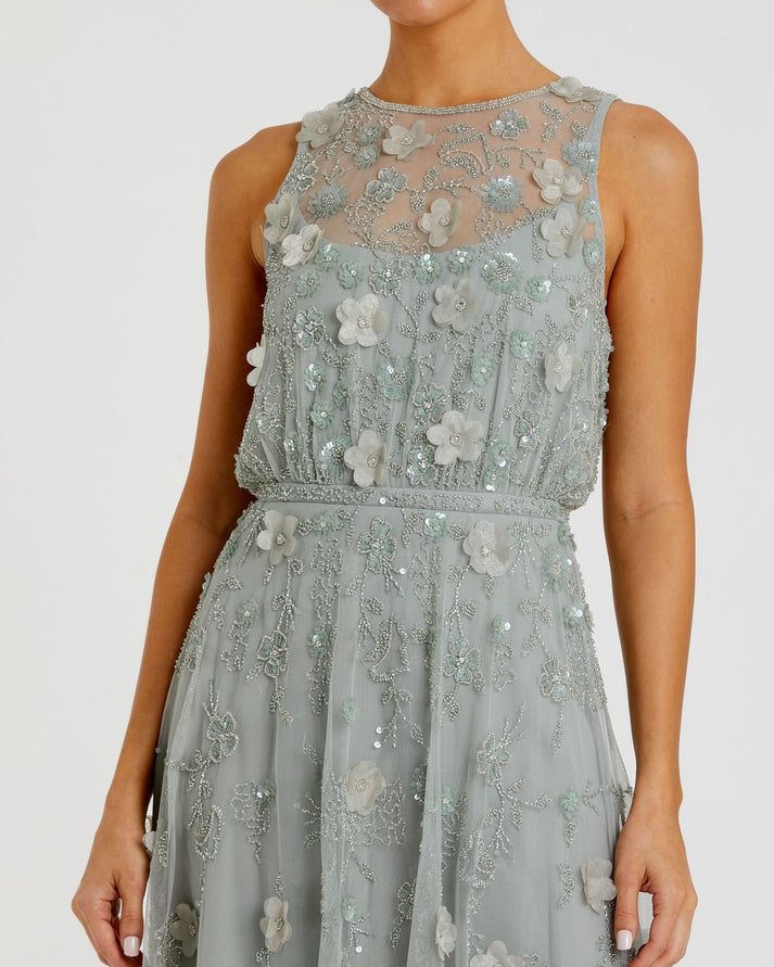 Cocktail Dresses A Line Short Beaded Floral Applique Midi Sequin Prom Dress Mac Duggal 9380 Sage