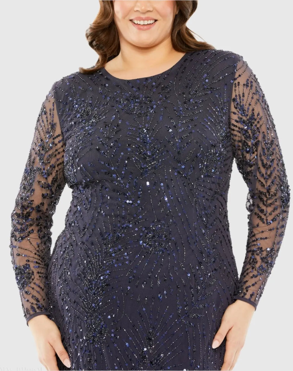 Bateau Long Sequin Evening Gown by Mac Duggal 9388 in Midnight