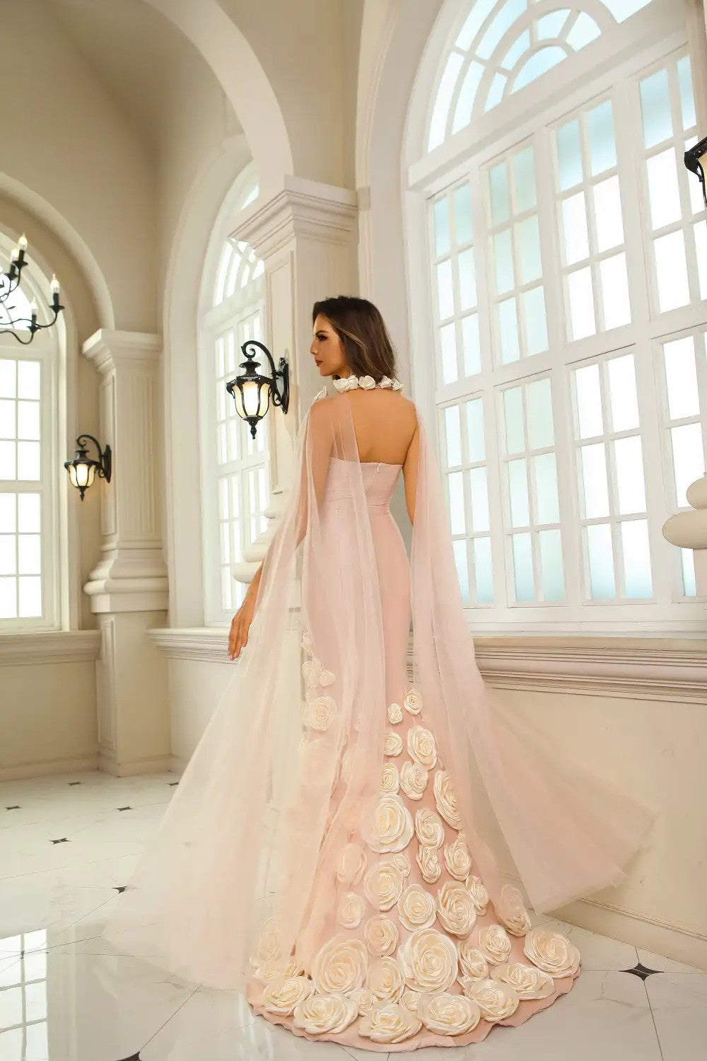 Terani Couture 251GL4184 Long 3D Floral Applique Detachable Cape Formal Dress