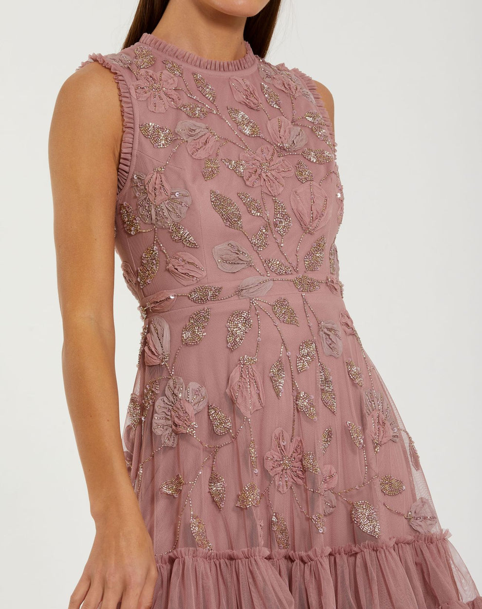 Cocktail Dresses Short Beaded Ruffle A Line Homecoming Cocktail Dress Mac Duggal 9403 Antique Rose
