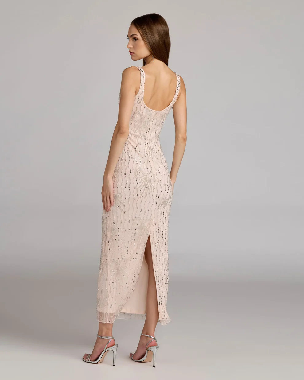 Cocktail Dresses Sequin Pattern Tea Length Beaded Cocktail Dress Blush