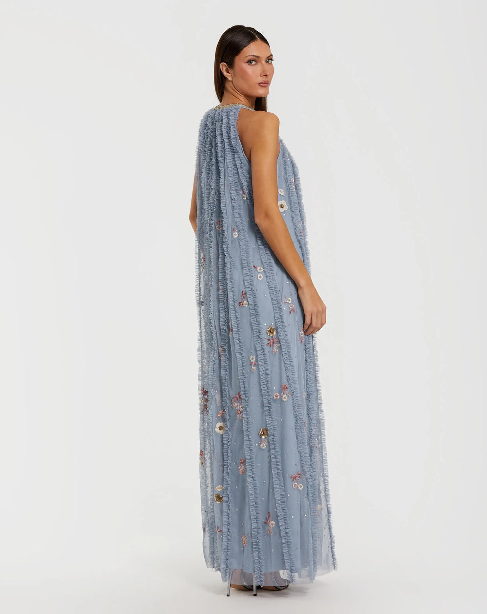 Halter Maxi Embellished Evening Gown by Mac Duggal 9413 in Blue Multi