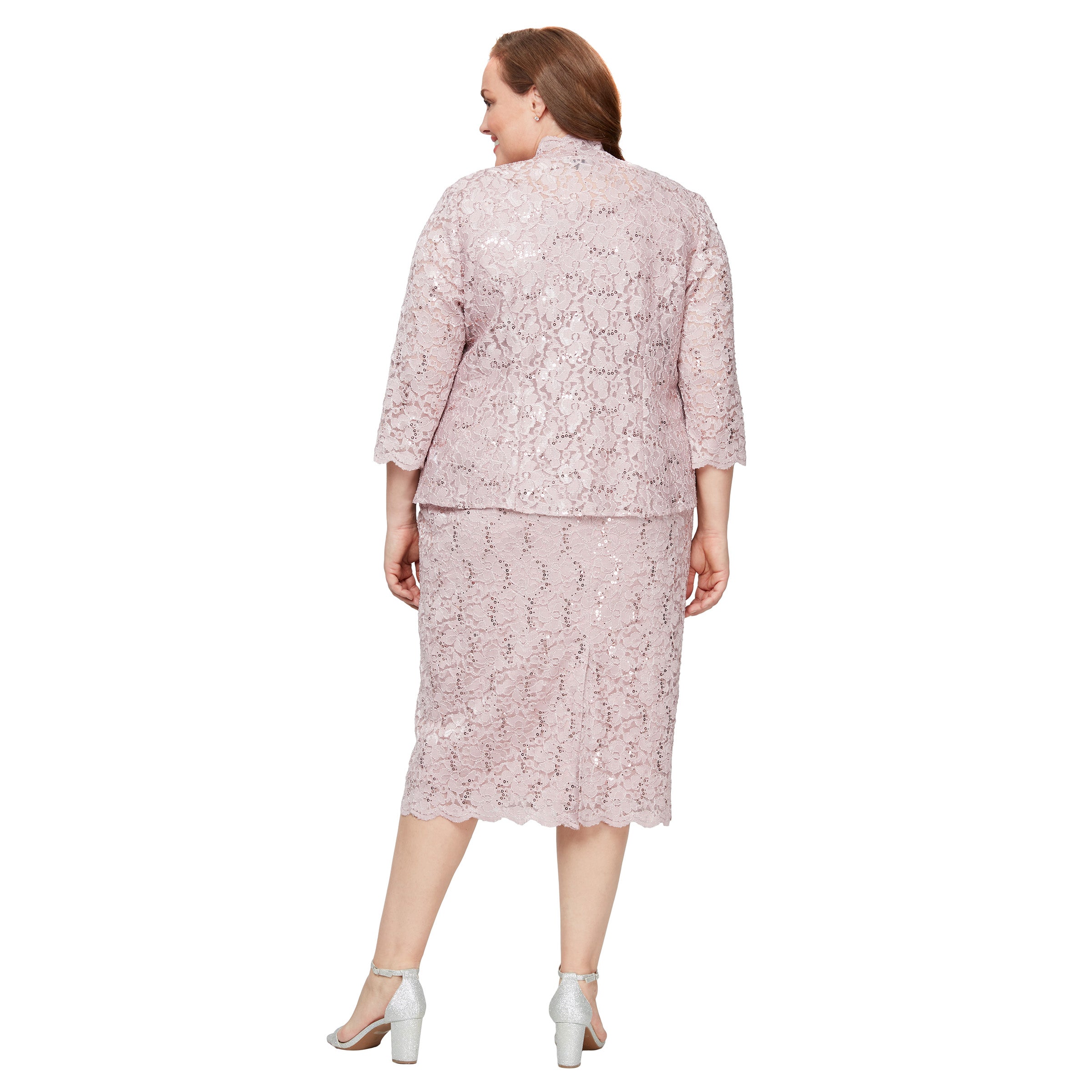 Plus Size Dresses Two Piece Plus Size Lace Tea Length Jacket Dress Blush