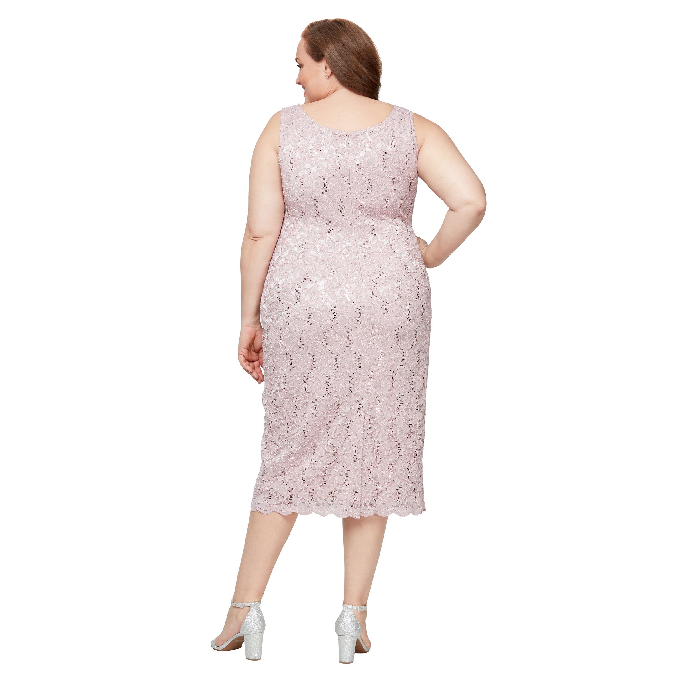 Plus Size Dresses Two Piece Plus Size Lace Tea Length Jacket Dress Blush