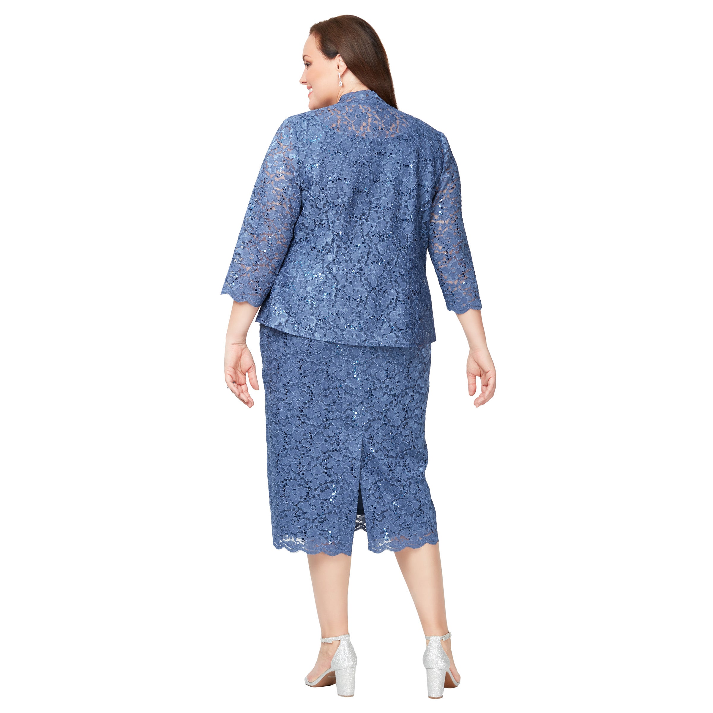 Plus Size Dresses Two Piece Plus Size Lace Tea Length Jacket Dress Wedgewood